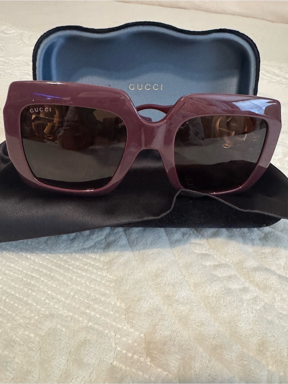 Gucci Plum Rectangular Women's Sunglasses with Gold Interlocking G